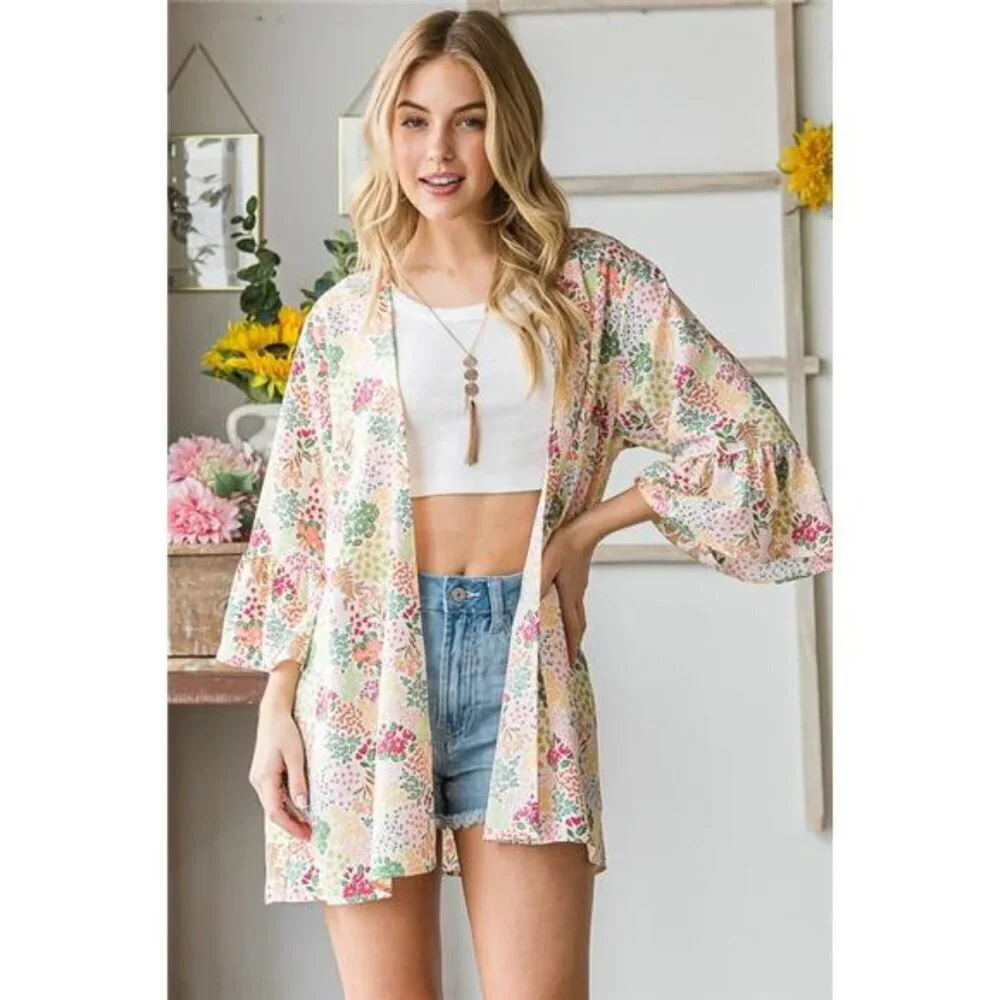 Heimish Full Size Multi Color Floral Open Cardigan Plus Size